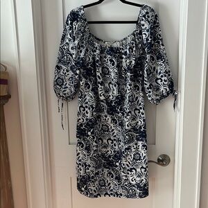 Dylan Elegant Navy and White Floral Dress